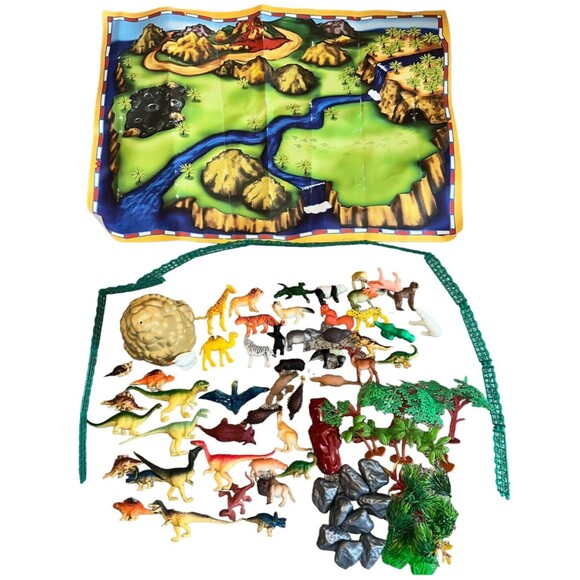 Jurassic Dinosaur Zoo Animal Figures Play Set with Mat 50+ PCS Realistic - Picture 2 of 14